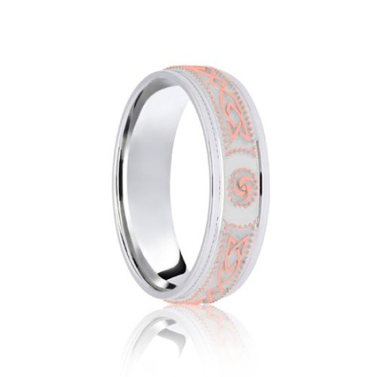 18ct White & Rose Flat Court 8mm Celtic Laser Engraved Wedding Band