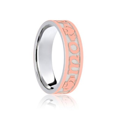 18ct White & Rose Flat Court 5mm Celtic Laser Engraved Wedding Band 5mm