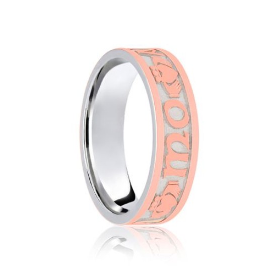 9ct White & Rose Flat Court 8mm Celtic Laser Engraved Wedding Band