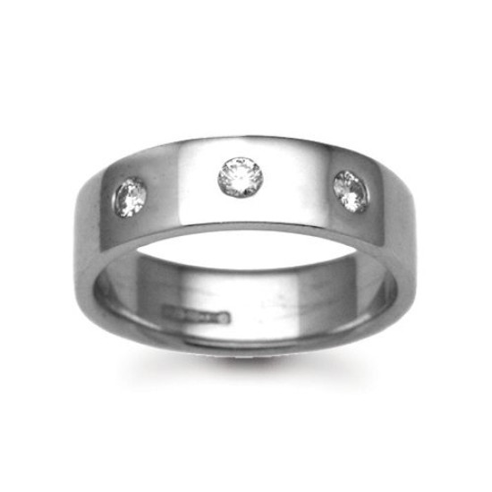 Platinum 3mm Diamond 6pts Rubover set Wedding Ring