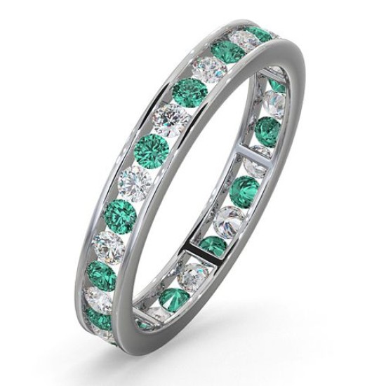 Platinum Channel Set Full Eternity Ring Diamond 0.50ct Emerald 0.70ct G VS