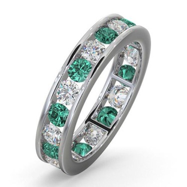 Platinum Channel Set Full Eternity Ring Diamond 1.00ct Emerald 1.10ct G VS