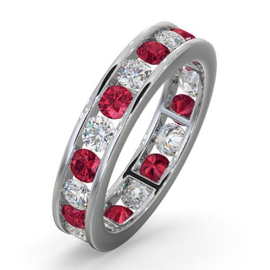 Platinum Channel Set Full Eternity Ring Diamond 1.00ct Ruby 1.50ct G VS