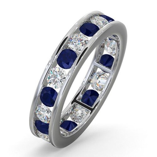 Platinum Channel Set Full Eternity Ring Diamond 1.00ct Sapphire 1.70ct H Si