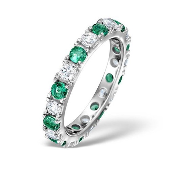 Platinum Claw Set Full Eternity Ring Diamond 1.00ct Emerald 1.10ct H Si