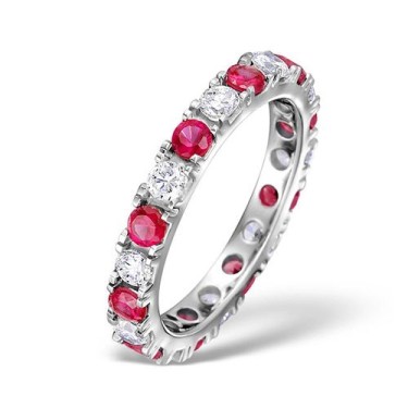 Platinum Claw Set Full Eternity Ring Diamond 1.00ct Ruby 1.50ct G VS