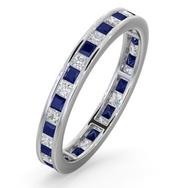 Platinum Channel Set Princess Cut Full Eternity Ring Diamond 0.50ct Saph 0.70ct H Si