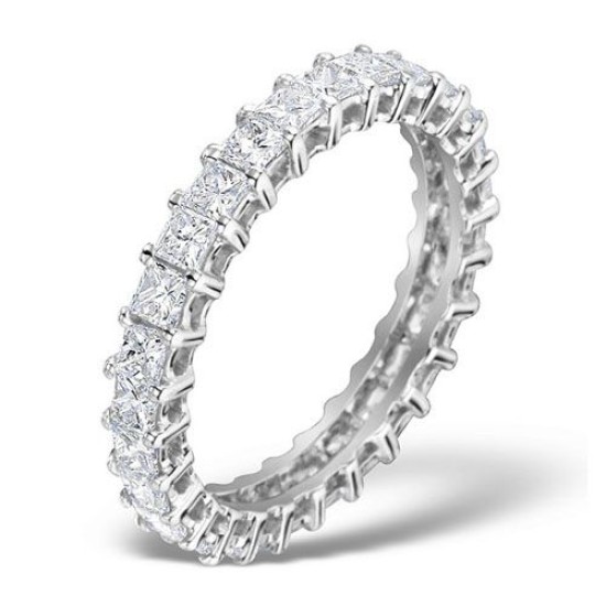 Platinum Claw Set Full Eternity Ring Princess Cut Diamond 2.00ct H Si