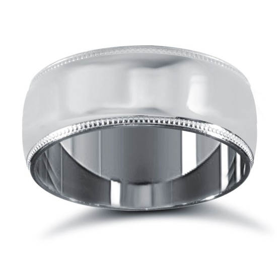 18ct White Gold Standard Weight Court Profile Mill Grain Wedding Ring