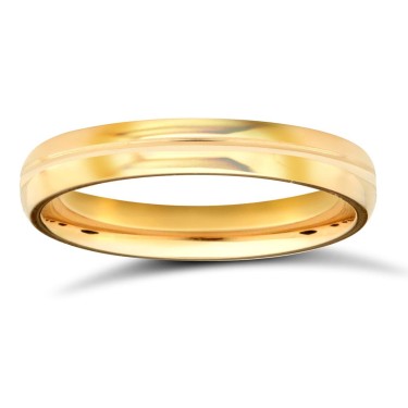 18ct Yellow Gold Standard Weight Court Profile Centre Groove Wedding Ring 3mm