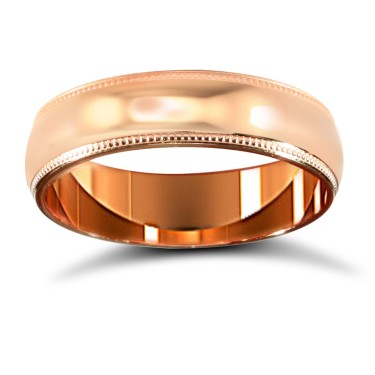 9ct Rose Gold Standard Weight Court Profile Mill Grain Wedding Ring 5mm