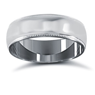 Palladium Standard Weight Court Profile Mill Grain Wedding Ring 6mm
