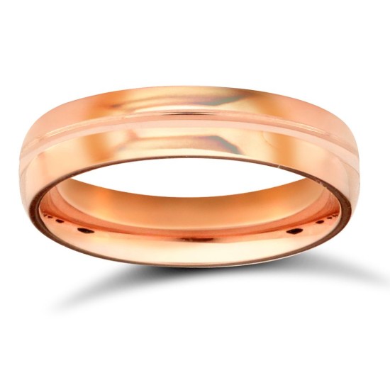 18ct Rose Gold Standard Weight D-Shape Profile Centre Groove Wedding Ring