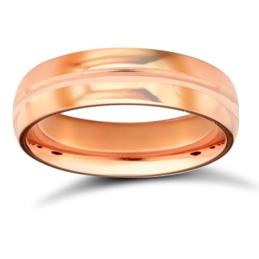 18ct Rose Gold Standard Weight D-Shape Profile Centre Groove Wedding Ring 5mm