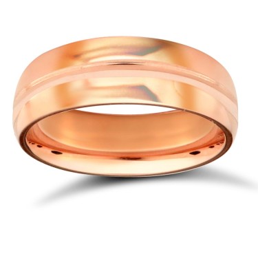 18ct Rose Gold Standard Weight D-Shape Profile Centre Groove Wedding Ring 6mm