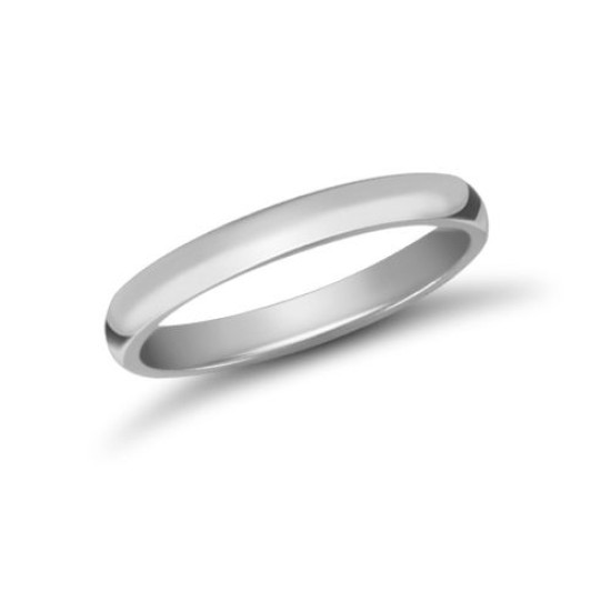 18ct White Gold Standard Weight D-Shape Profile Mirror Finish Wedding Ring