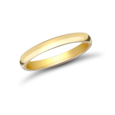 18ct Yellow Gold Standard Weight D-Shape Profile Mirror Finish Wedding Ring 2mm