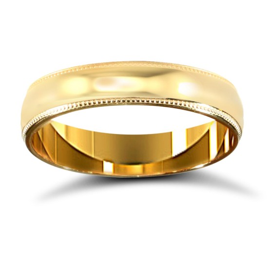18ct Yellow Gold Standard Weight D-Shape Profile Mill Grain Wedding Ring