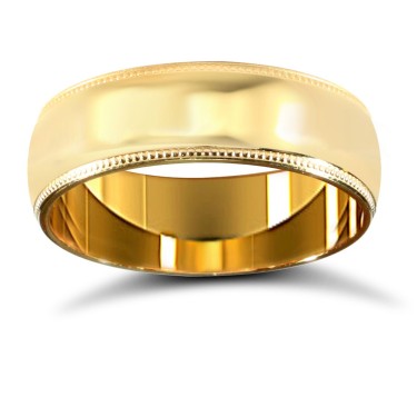 22ct Yellow Gold Standard Weight 6mm D Shaped Profile Mill Grain Wedding Ring 6mm