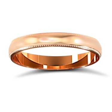 9ct Rose Gold Standard Weight D-Shape Profile Mill Grain Wedding Ring 3mm