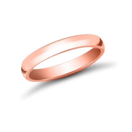 9ct Rose Gold Standard Weight D-Shape Profile Mirror Finish Wedding Ring