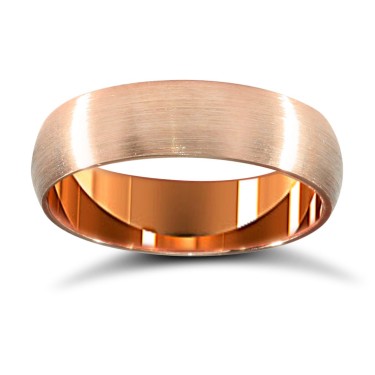 9ct Rose Gold Standard Weight D-Shape Profile Satin Wedding Ring 5mm
