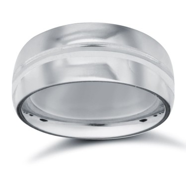 9ct White Gold Standard Weight D-Shape Profile Centre Groove Wedding Ring 8mm