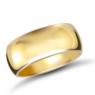 9ct Yellow Gold Standard Weight D-Shape Profile Mirror Finish Wedding Ring 10mm
