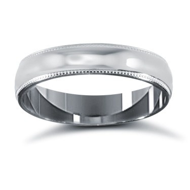 Palladium Standard Weight D-Shape Profile Mill Grain Wedding Ring 4mm