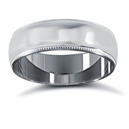 Palladium Standard Weight D-Shape Profile Mill Grain Wedding Ring