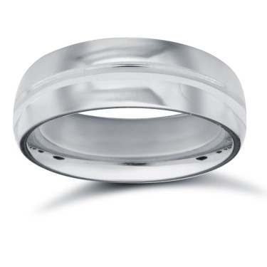 Palladium Standard Weight D-Shape Profile Centre Groove Wedding Ring 6mm