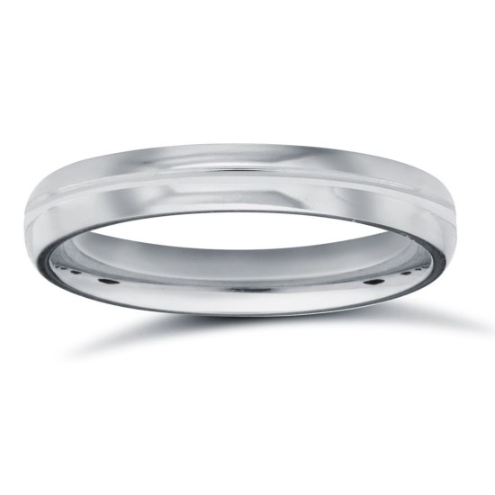Platinum Standard Weight D-Shape Profile Centre Groove Wedding Ring