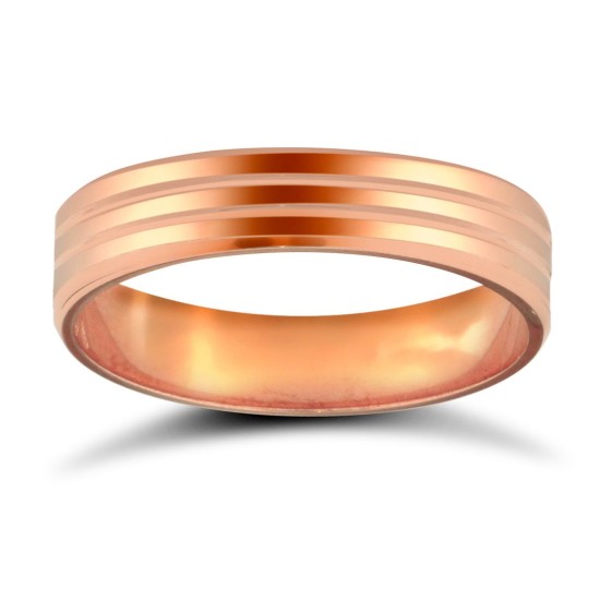 18ct Rose Gold Standard Weight Flat Court Profile Double Groove Wedding Ring