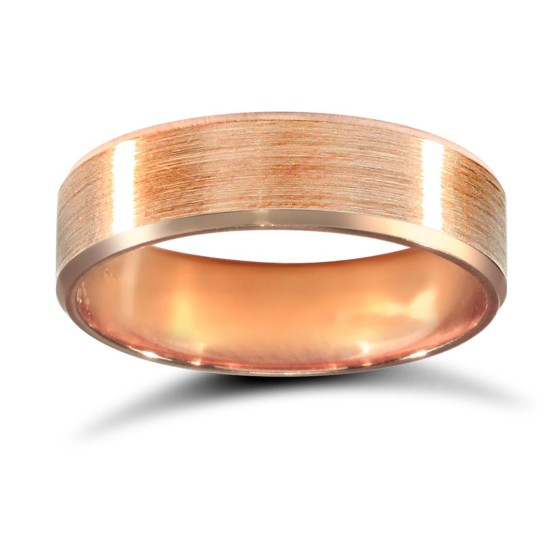 18ct Rose Gold Standard Weight Flat Court Profile Satin and Bevelled Edge Wedding Ring