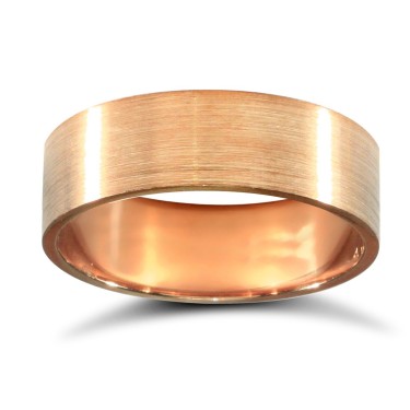 18ct Rose Gold Standard Weight Flat Court Profile Satin Wedding Ring 6mm