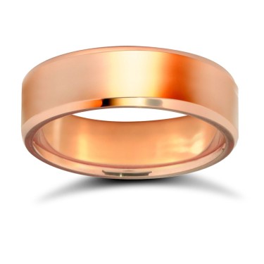 18ct Rose Gold Standard Weight Flat Court Profile Bevelled Edge Wedding Ring 6mm