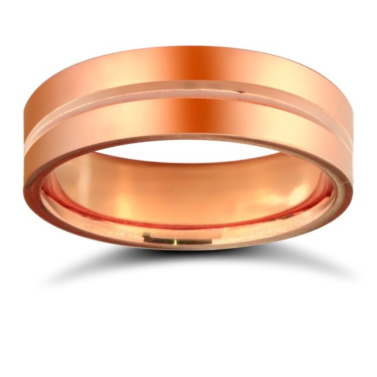 18ct Rose Gold Standard Weight Flat Court Profile Centre Groove Wedding Ring