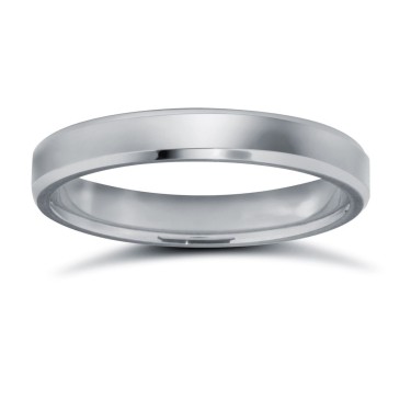 18ct White Gold Standard Weight Flat Court Profile Bevelled Edge Wedding Ring 3mm
