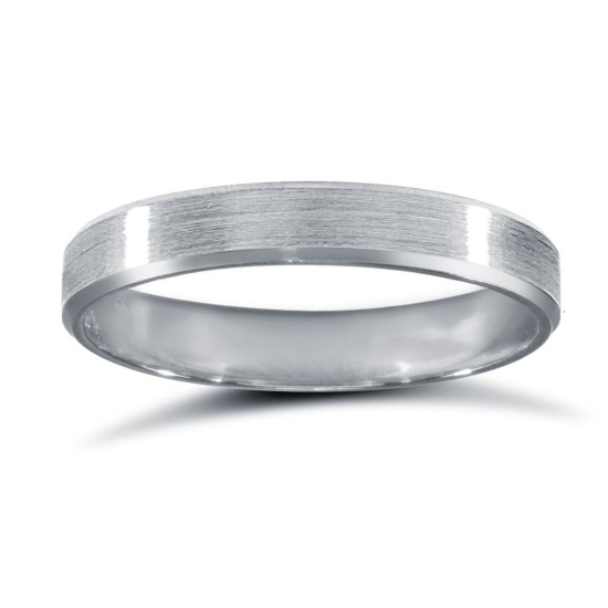 18ct White Gold Standard Weight Flat Court Profile Satin and Bevelled Edge Wedding Ring