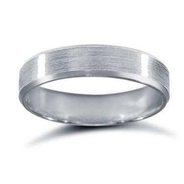 18ct White Gold Standard Weight Flat Court Profile Satin and Bevelled Edge Wedding Ring 4mm