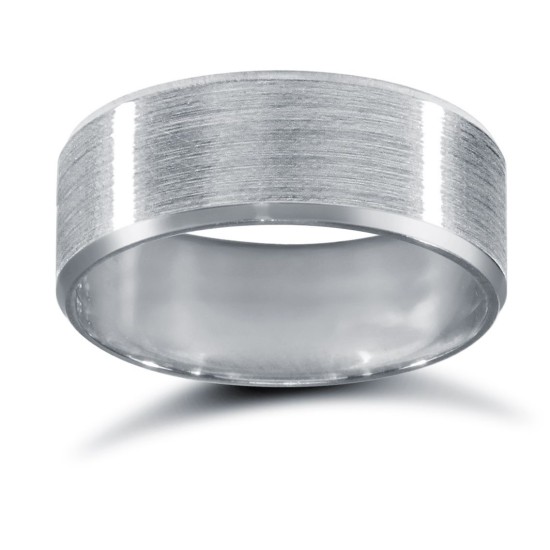 18ct White Gold Standard Weight Flat Court Profile Satin and Bevelled Edge Wedding Ring