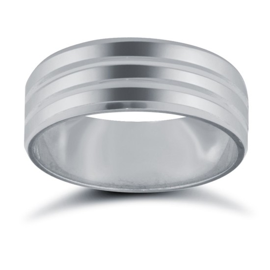 18ct White Gold Standard Weight Flat Court Profile Double Groove Wedding Ring