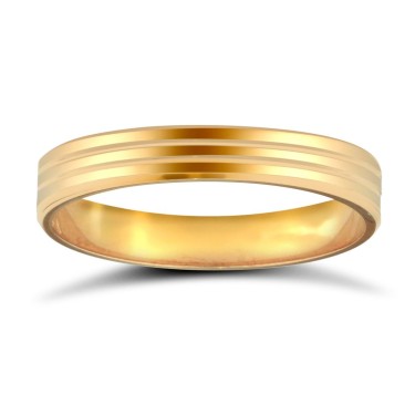 18ct Yellow Gold Standard Weight Flat Court Profile Double Groove Wedding Ring 3mm