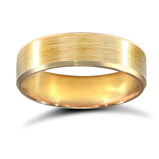 18ct Yellow Gold Standard Weight Flat Court Profile Satin and Bevelled Edge Wedding Ring