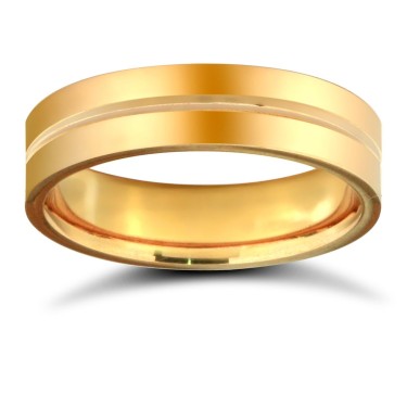 18ct Yellow Gold Standard Weight Flat Court Profile Centre Groove Wedding Ring 5mm