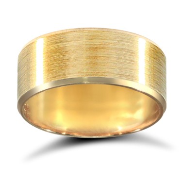 18ct Yellow Gold Standard Weight Flat Court Profile Satin and Bevelled Edge Wedding Ring 8mm