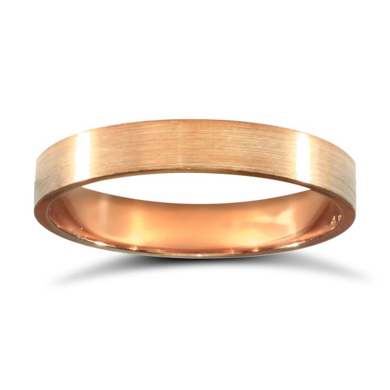 9ct Rose Gold Standard Weight Flat Court Profile Satin Wedding Ring