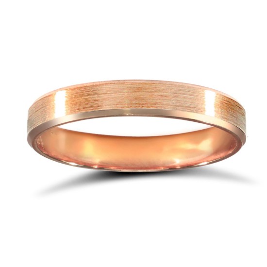 9ct Rose Gold Standard Weight Flat Court Profile Satin and Bevelled Edge Wedding Ring