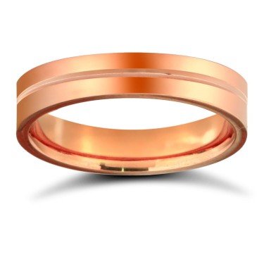 9ct Rose Gold Standard Weight Flat Court Profile Centre Groove Wedding Ring 4mm