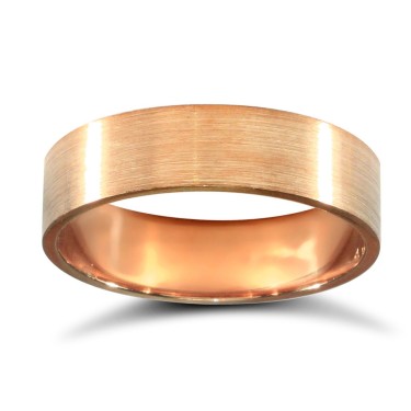 9ct Rose Gold Standard Weight Flat Court Profile Satin Wedding Ring 5mm